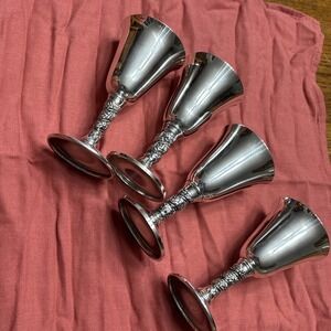 Vtg. Set of 4 Eusebio Valero Silver Plate  Wine Goblets - Spain